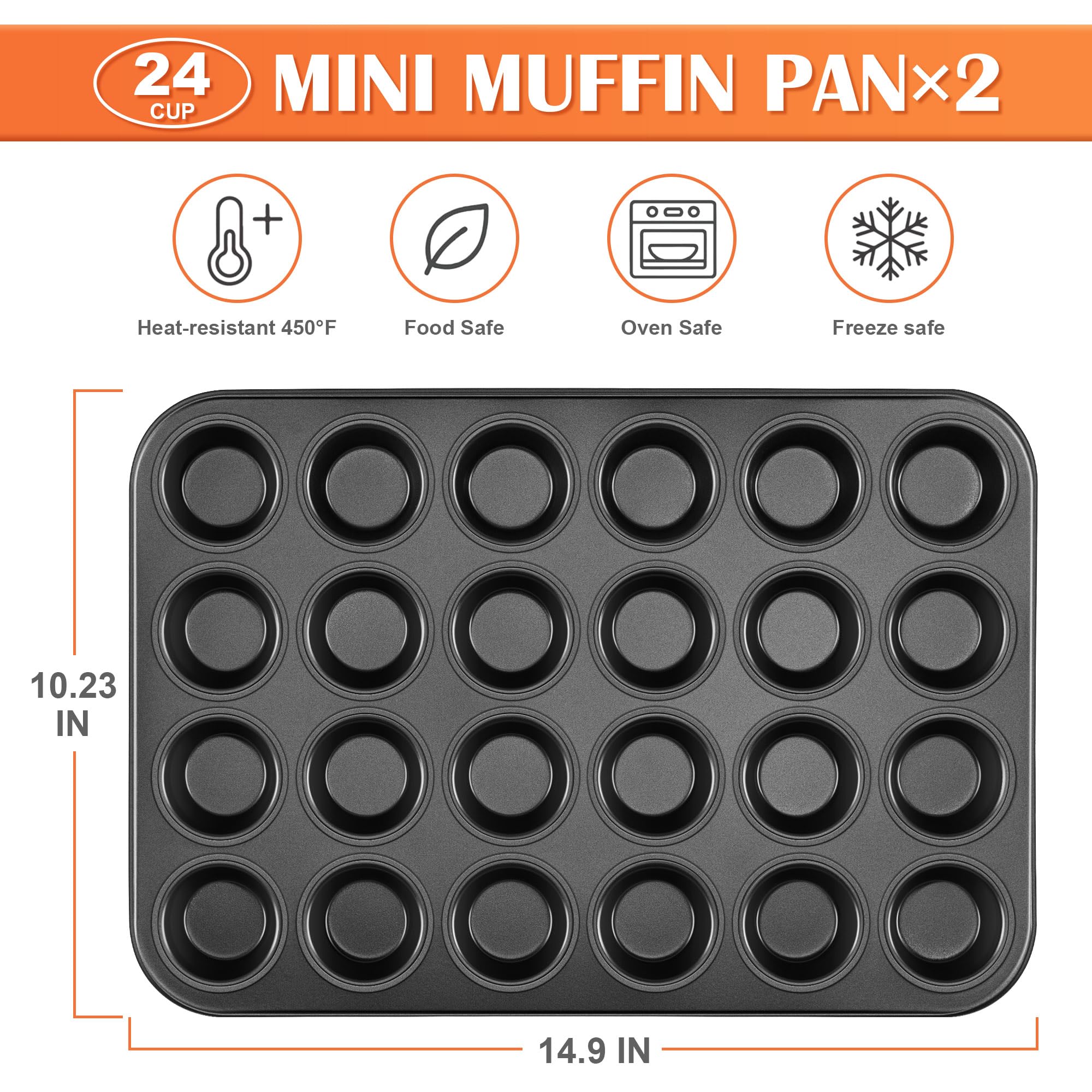 E-far 2-pack mini muffin pan corner close-up showing smooth nonstick surface