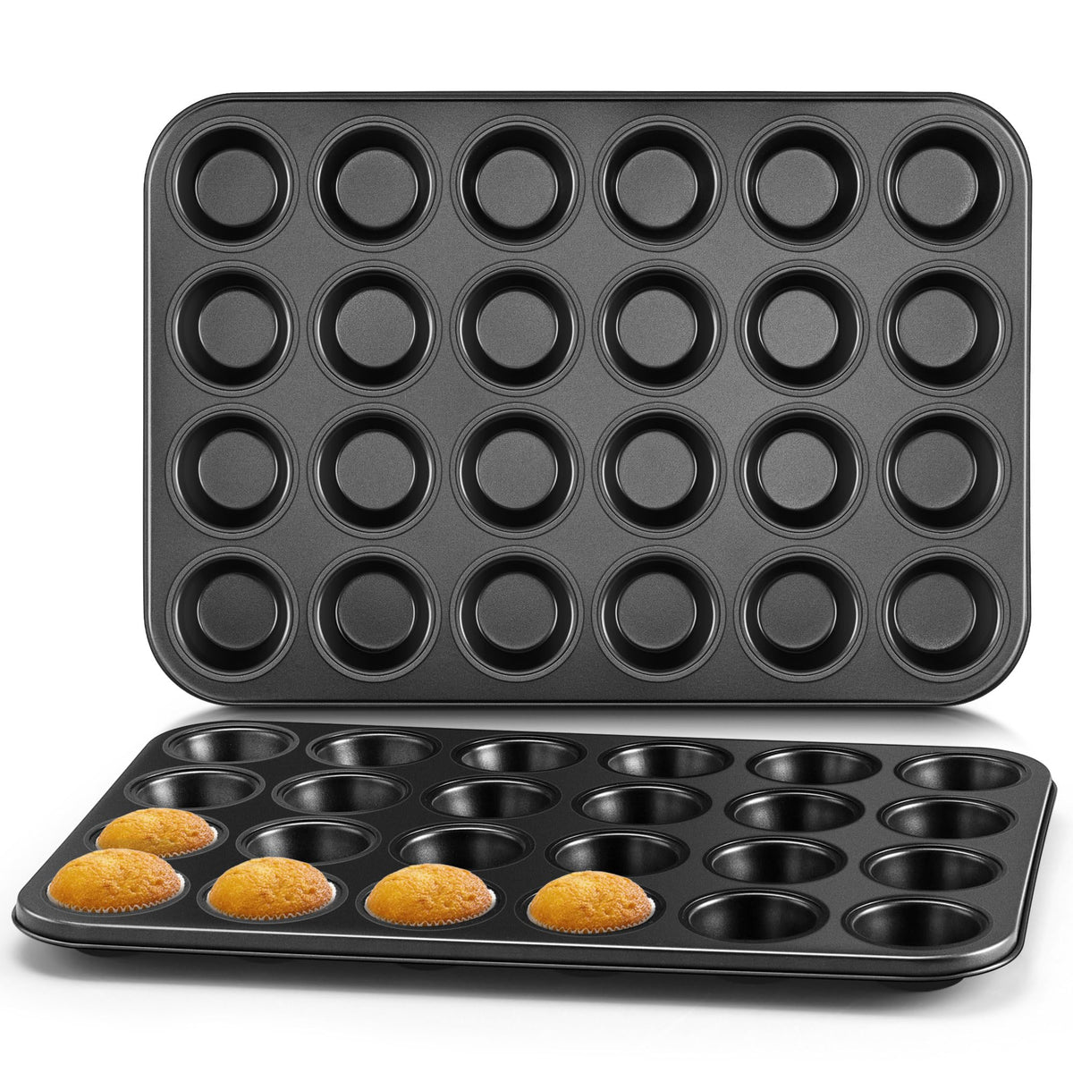 E-far 2-pack mini muffin pan top view ready for batch baking