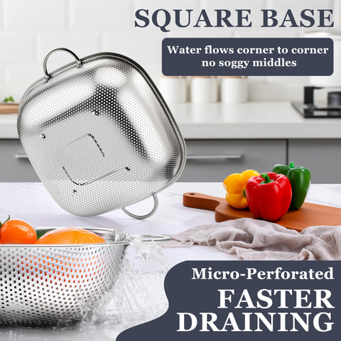 E-far 4qt colander handling vegetables and fruits with easy rinsing.