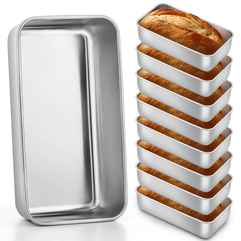 E-far 8-pack stainless steel loaf pans for even baking and easy release.