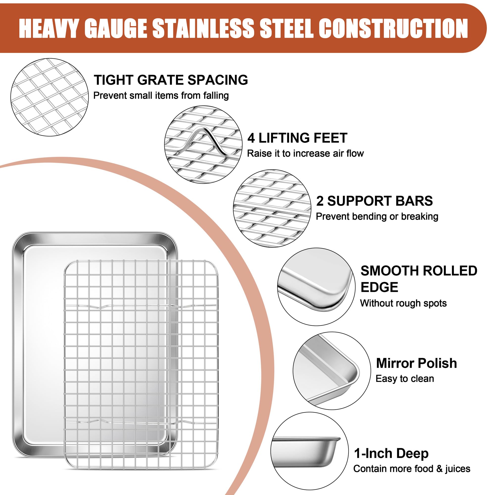 E-far baking pan with rack set non-toxic stainless steel