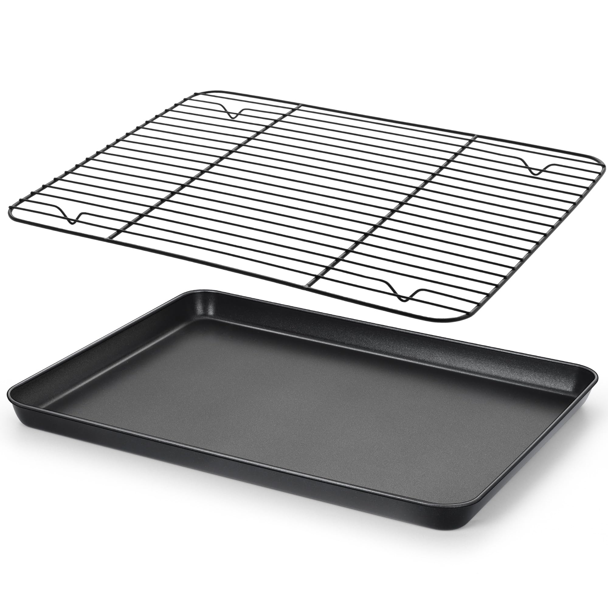 E-far baking sheet with rack 16x12 in for even browning and easy cleanup.