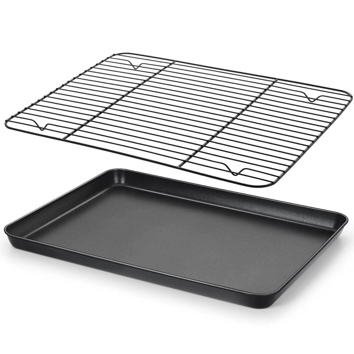 E-far baking sheet with rack 16x12 in for even browning and easy cleanup.