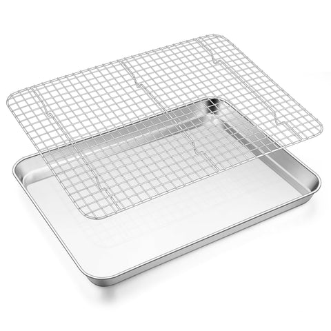 E-far baking sheet with wire rack for versatile oven cooking.