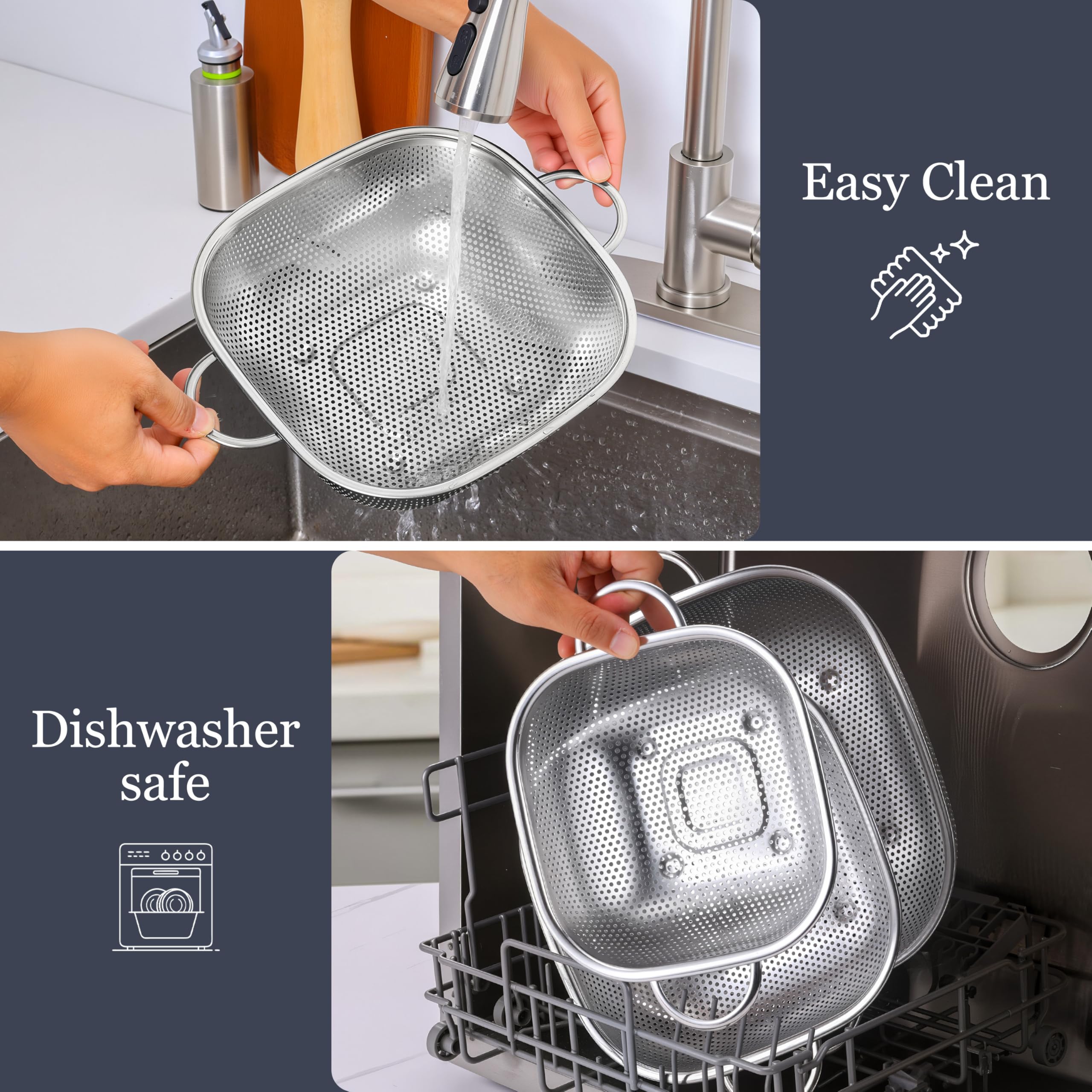 E-far dishwasher-safe colander cleans up easily after meals.