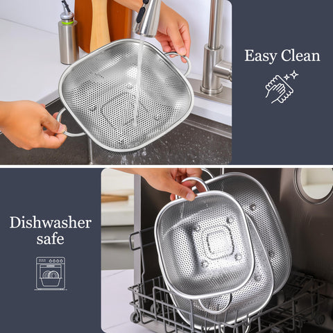 E-far dishwasher-safe colander cleans up easily after meals.
