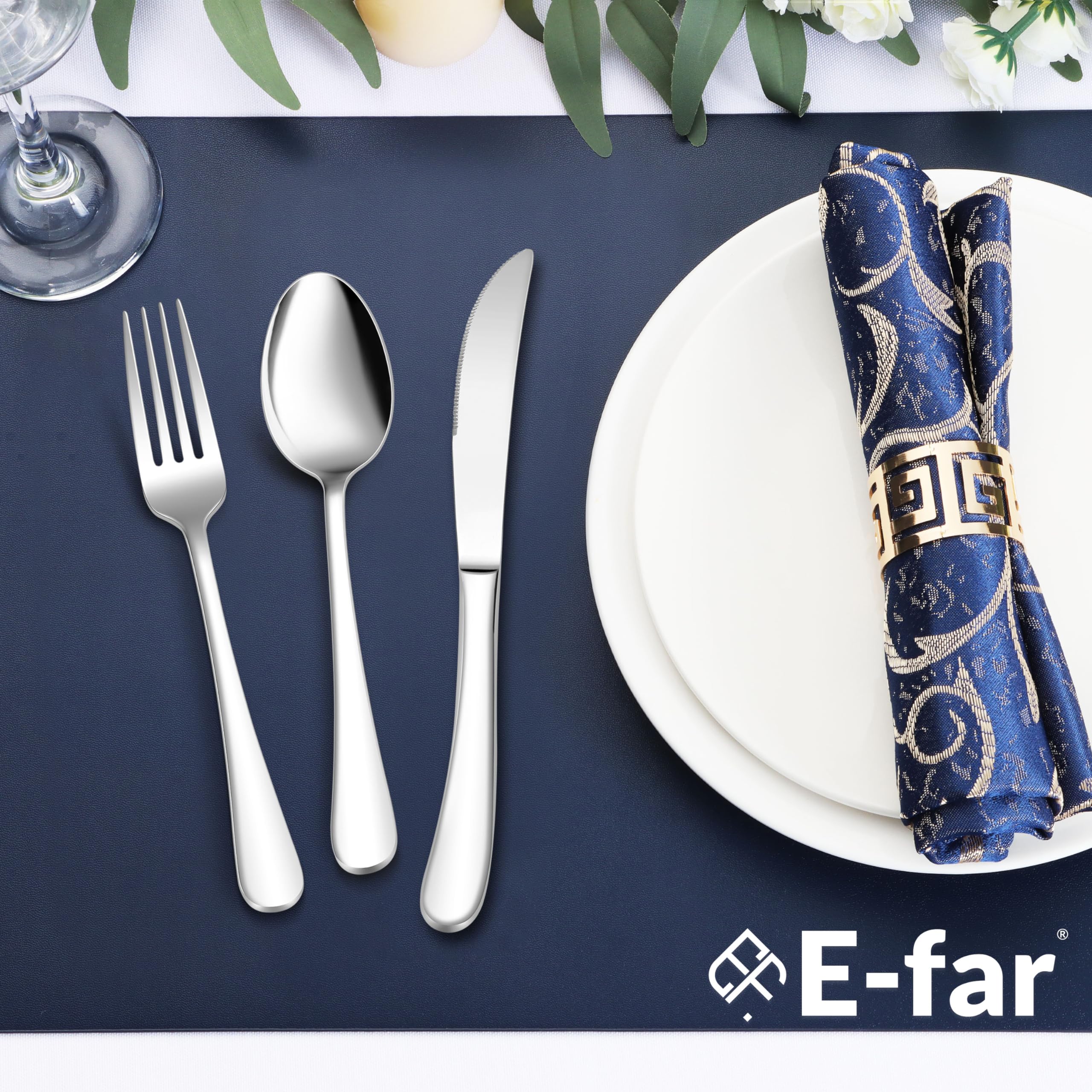 E-far mirror-finish flatware is dishwasher-safe and easy to clean
