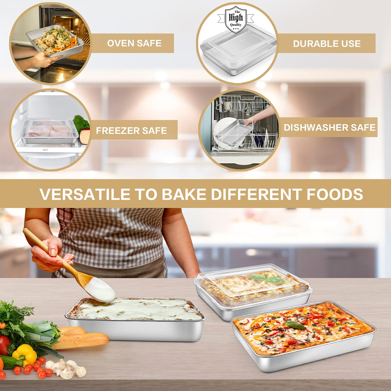 E-far rectangular pan 12.4x9.6 inches with lid for large casseroles