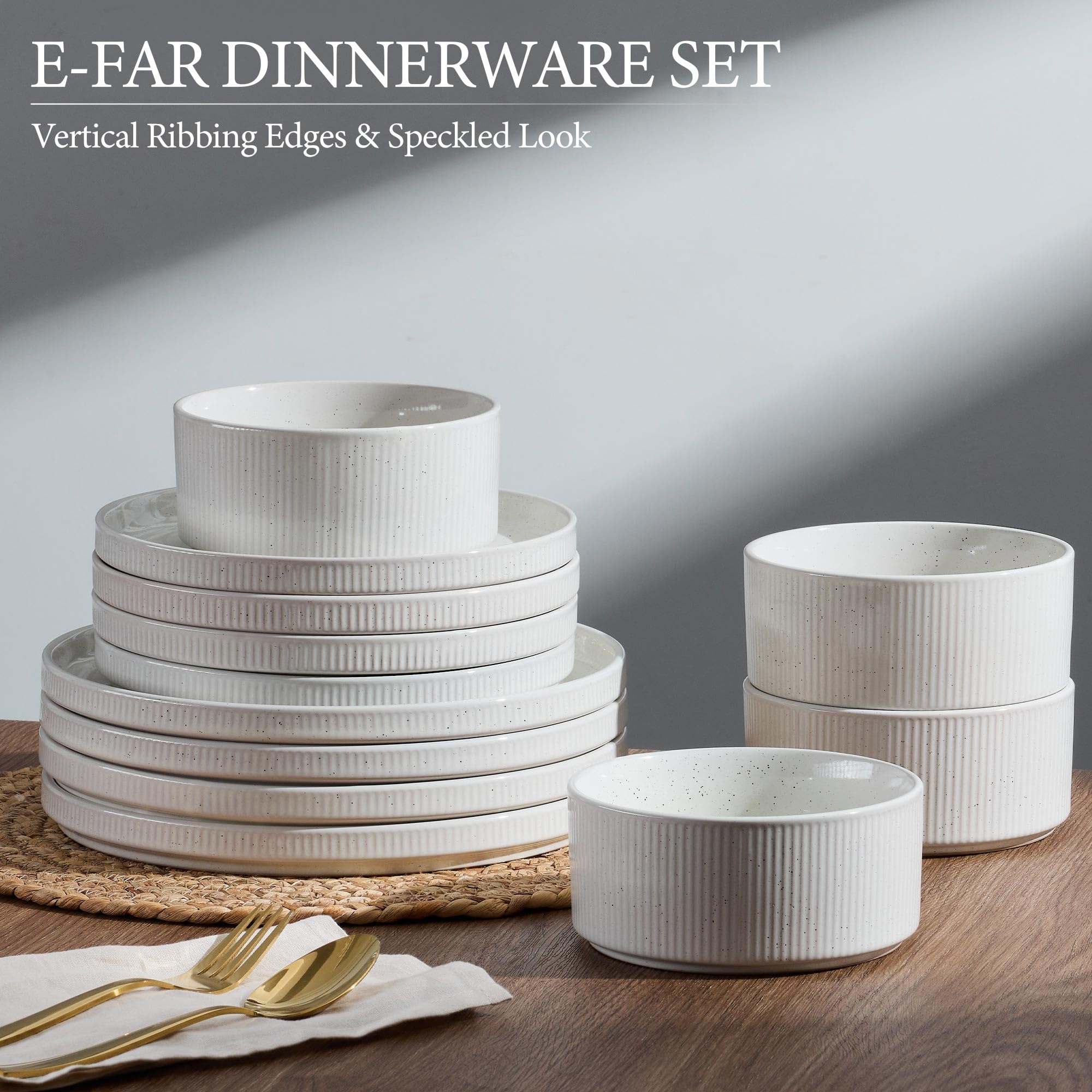 E-far stackable dinner plates neatly nested to save kitchen space.