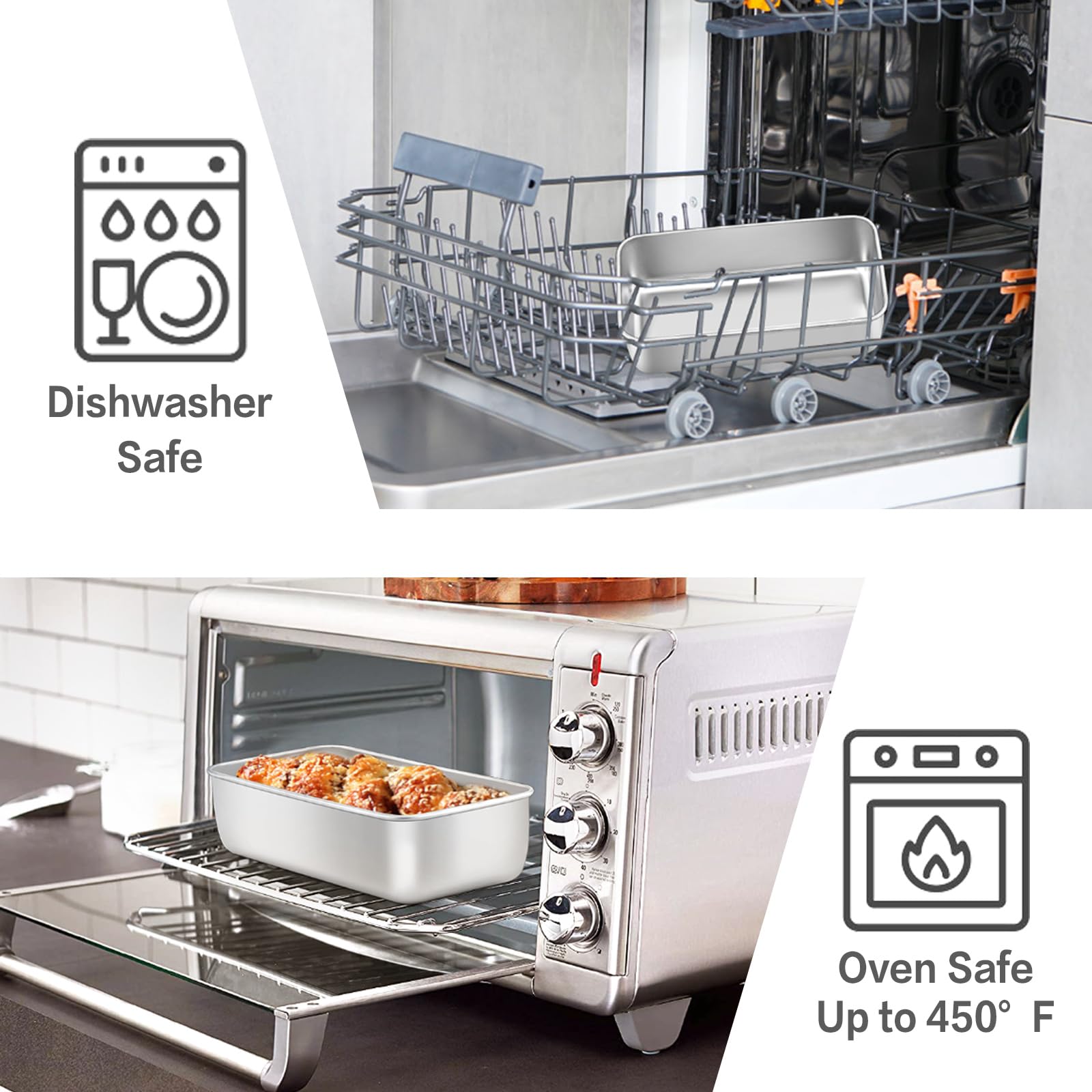 E-far stackable loaf pans demonstrate compact storage design.