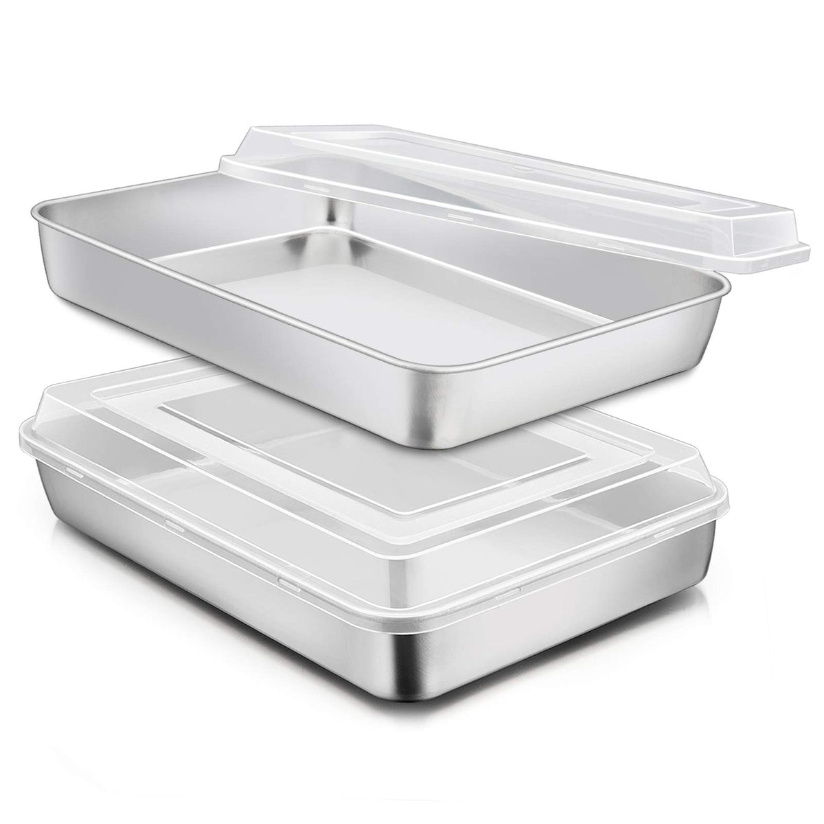 E-far stainless steel baking pan with lid set, two rectangles ready for baking