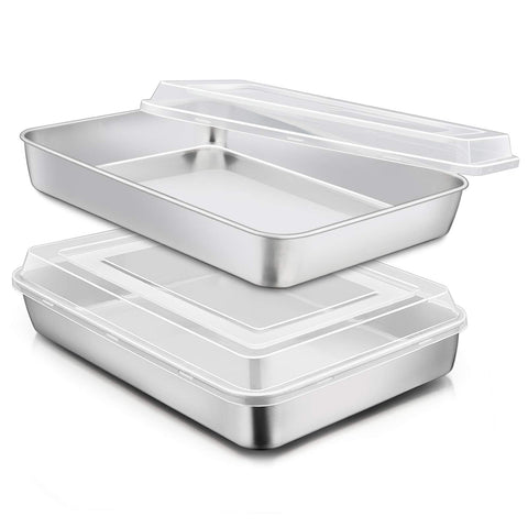 E-far stainless steel baking pan with lid set, two rectangles ready for baking