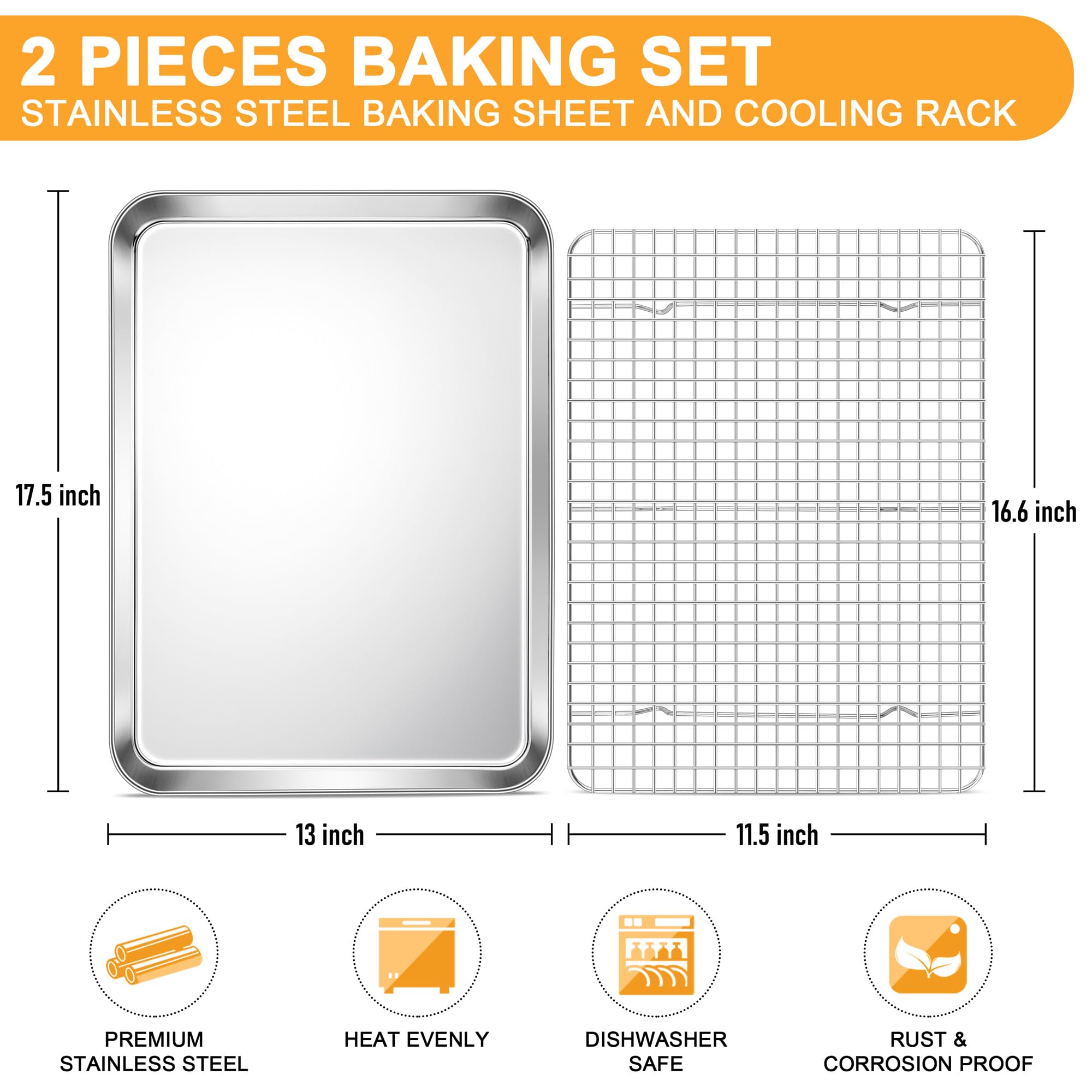 E-far stainless steel cookie sheet 17.6x13 inches for even heat.