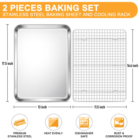 E-far stainless steel cookie sheet 17.6x13 inches for even heat.
