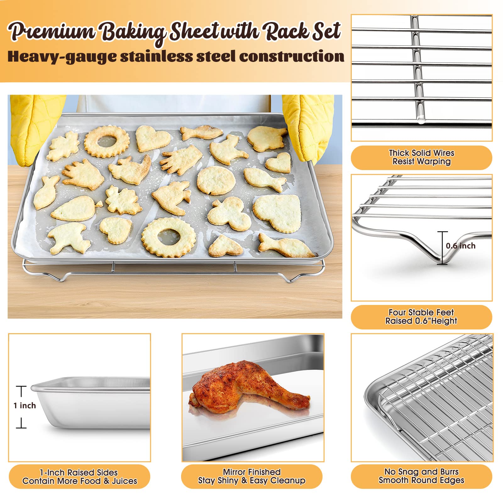 E-far stainless steel rimmed tray offers durable, rust-resistant daily use.