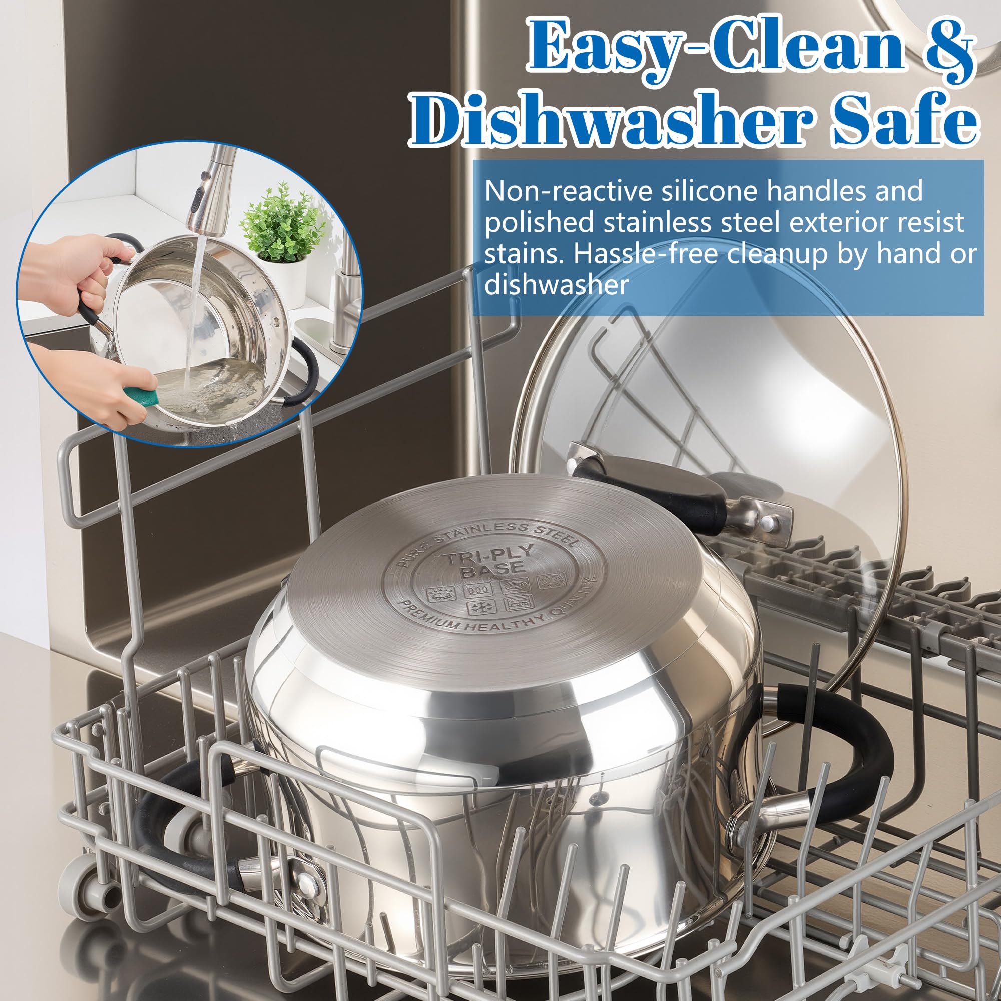 E-far dishwasher-safe stock pot for hassle-free cleanup.