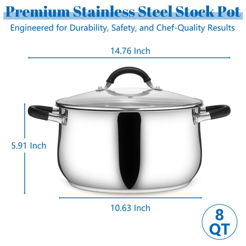 E-far stock pot with glass lid, monitor simmer without lifting lid.