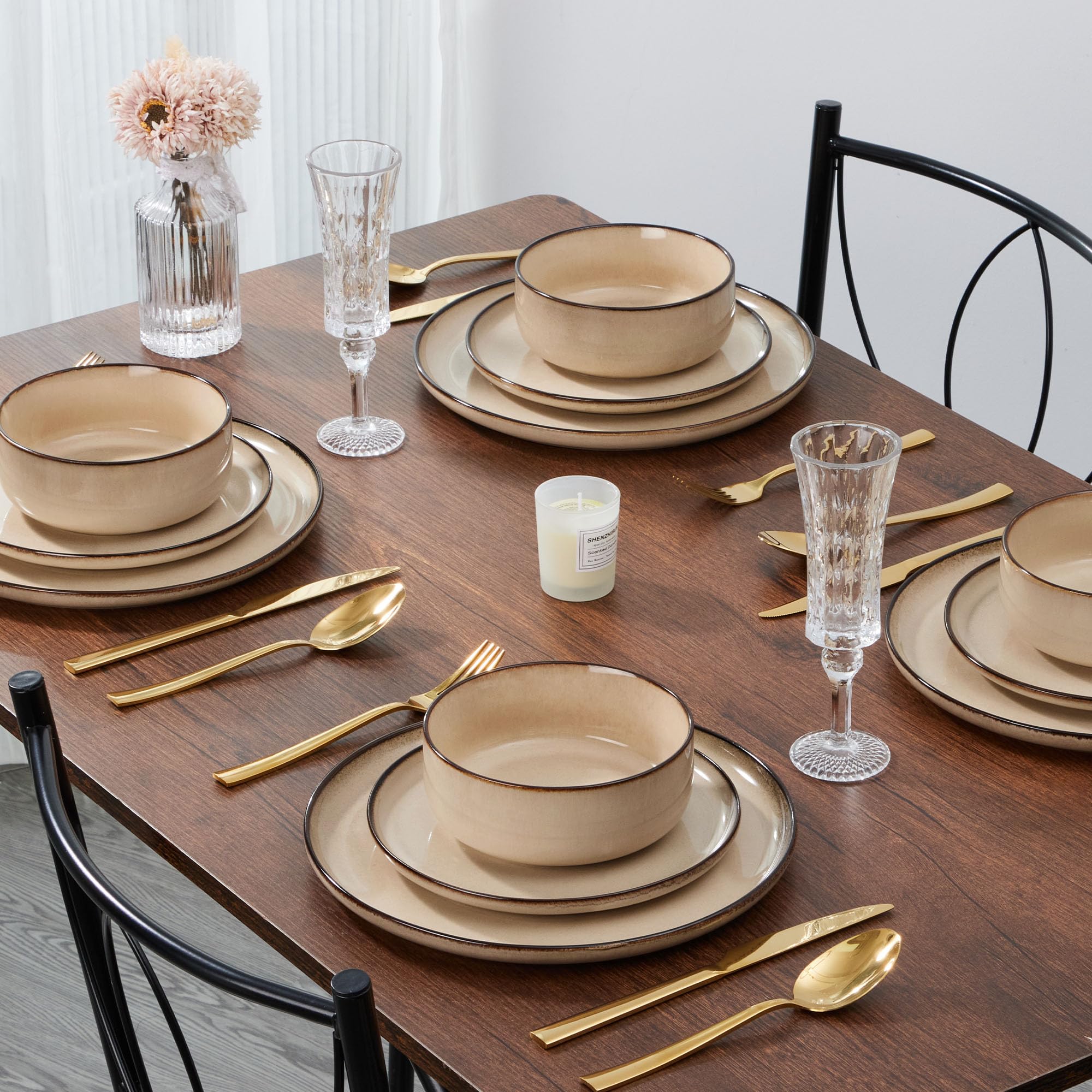 E-far sandy beige stoneware dining ware on modern table