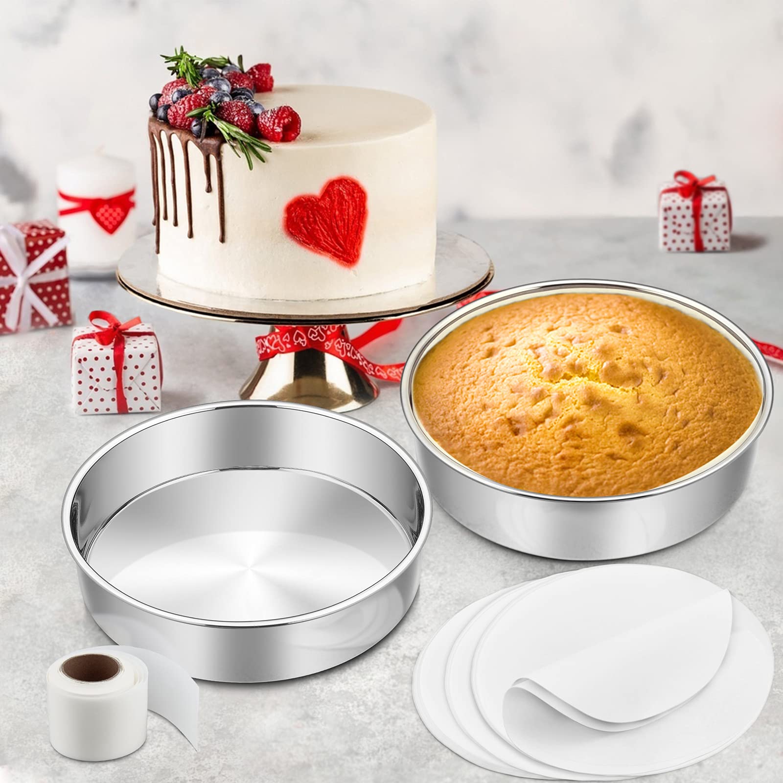 E-far straight-sided cake pan emphasizes uniform edges and browning