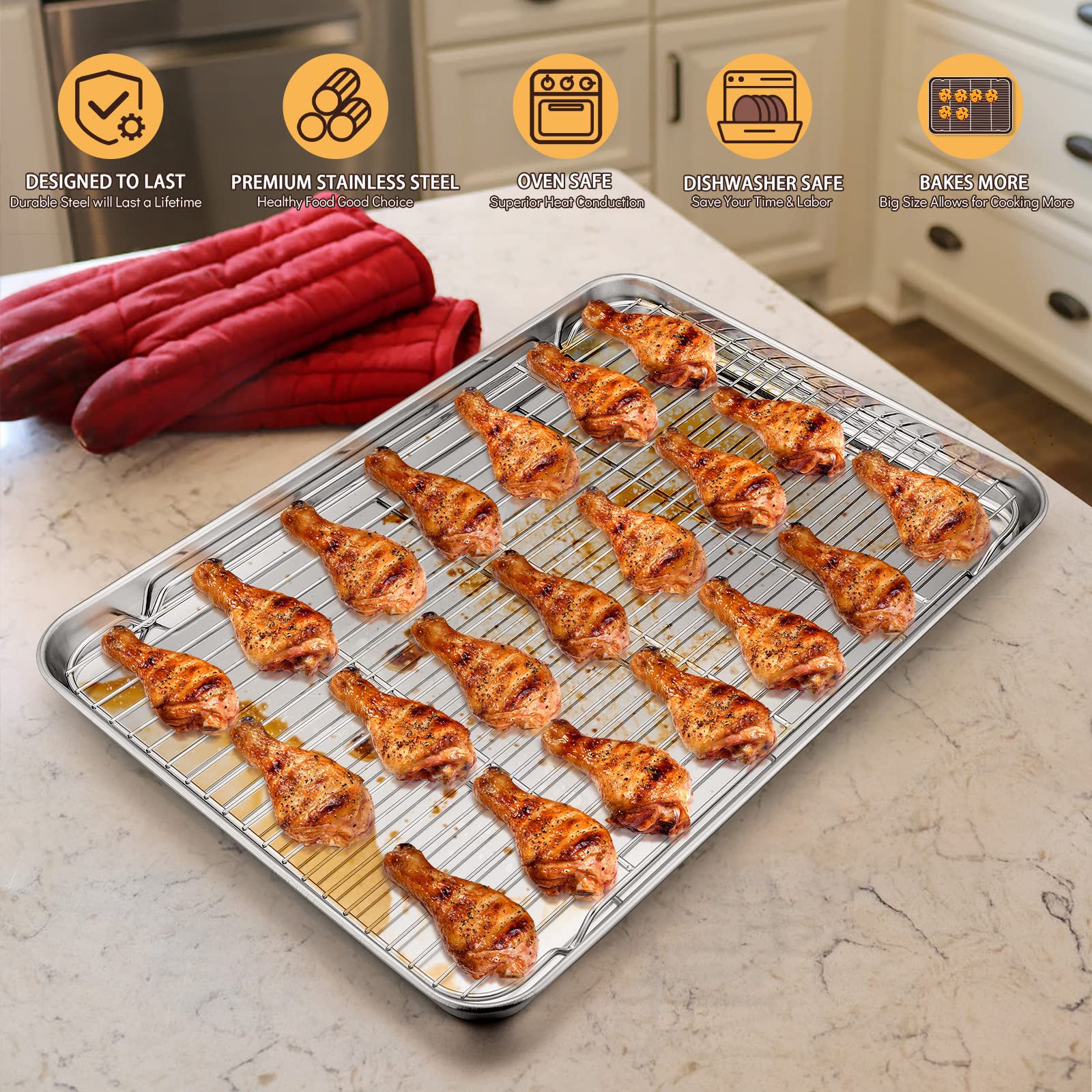 E-far wire cooling rack elevates food for crisp, air-flow cooking.
