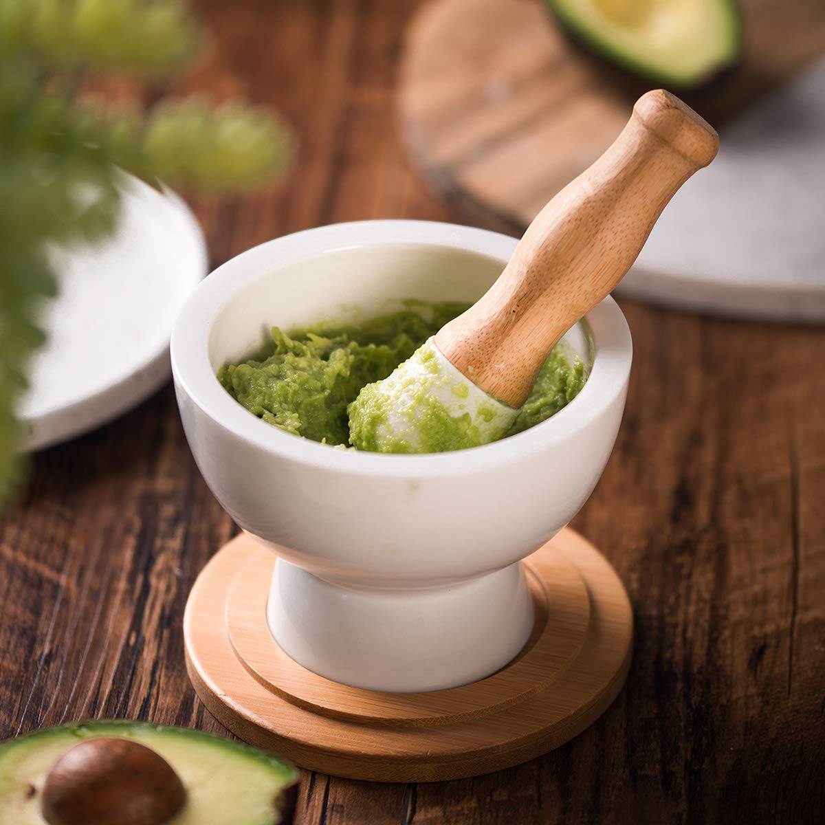 Pestle grip detail shows comfortable handle for steady pounding.