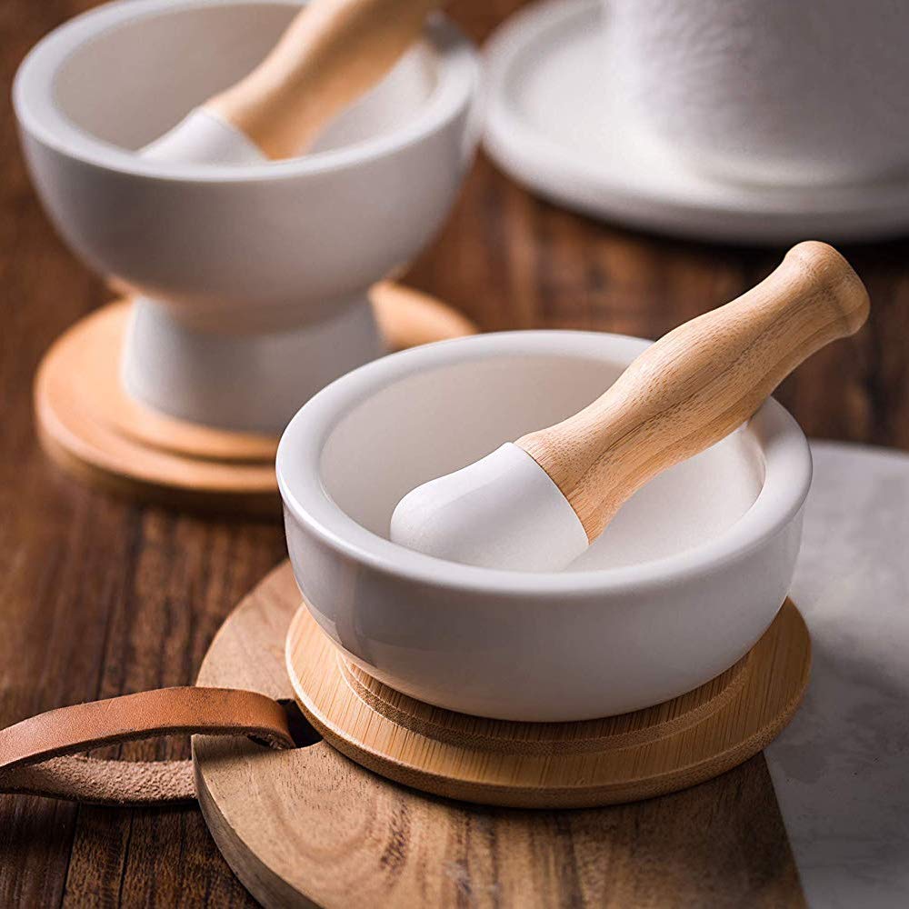 E-liu porcelain mortar and pestle grinding spices for richer aroma and texture