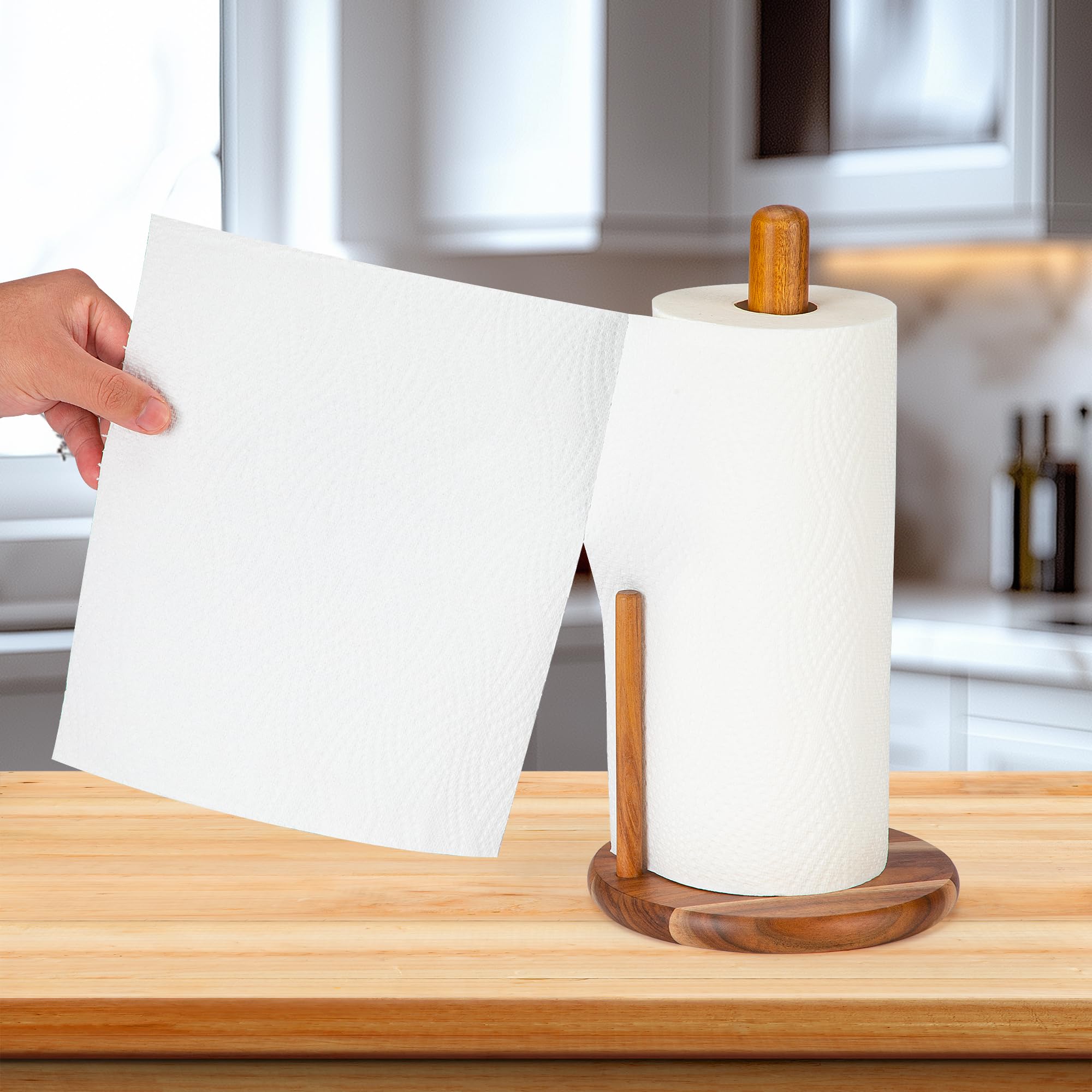E-ROOM TREND Acacia wood paper towel holder rubber feet reduce slip on counters