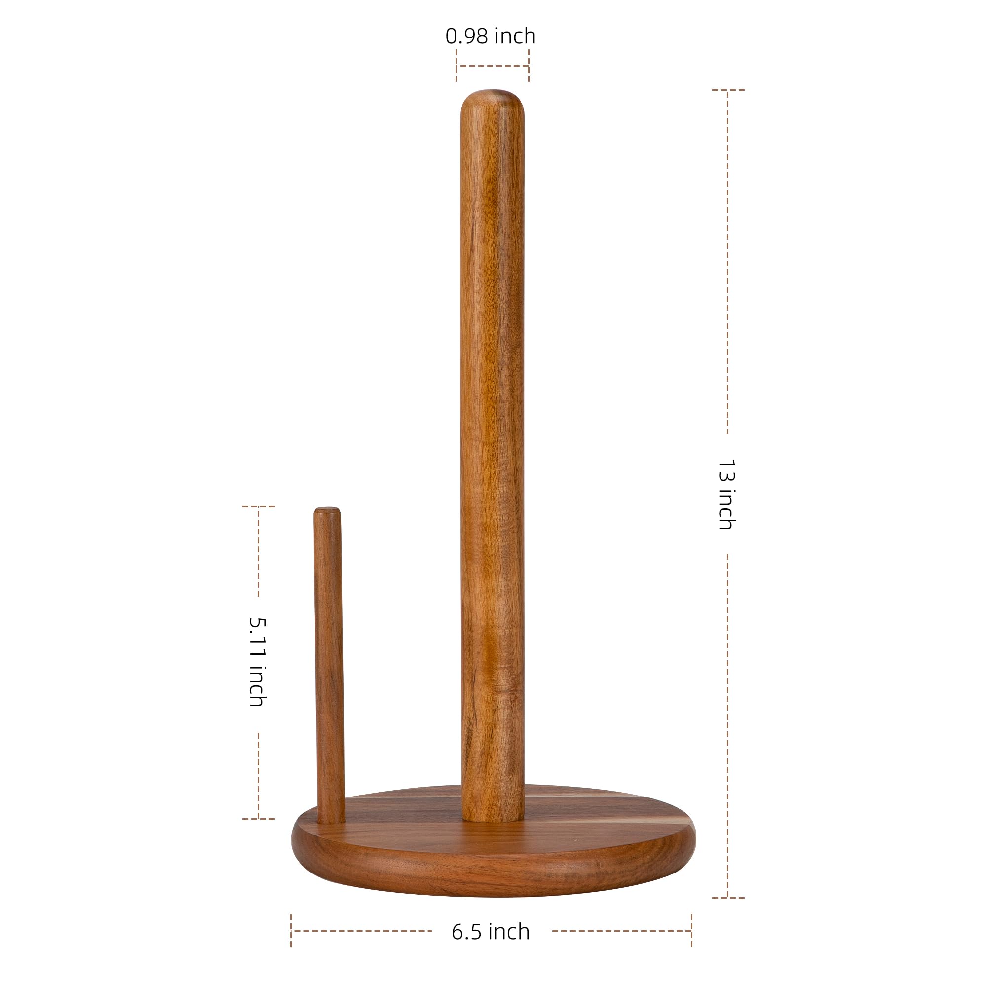 E-ROOM TREND Acacia wood paper towel holder side view, highlighting space-saving design
