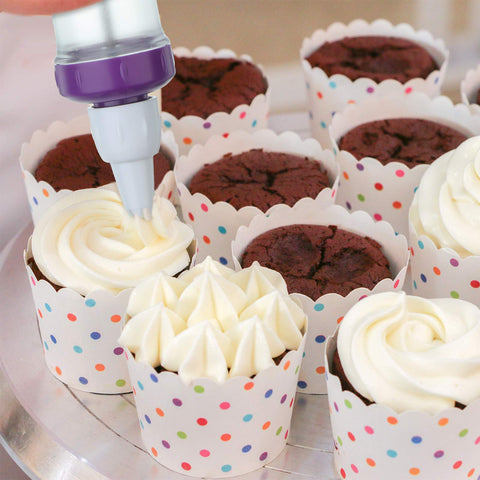 Eaasty dessert syringe set shown in use for home baking creativity.