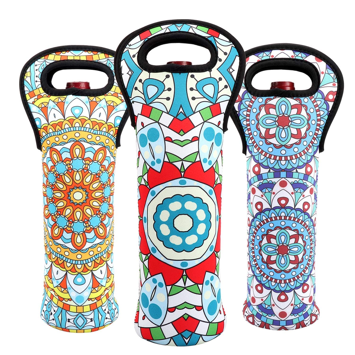 Eacolle neoprene wine tote collapsible design keeps bottles secure during travel.