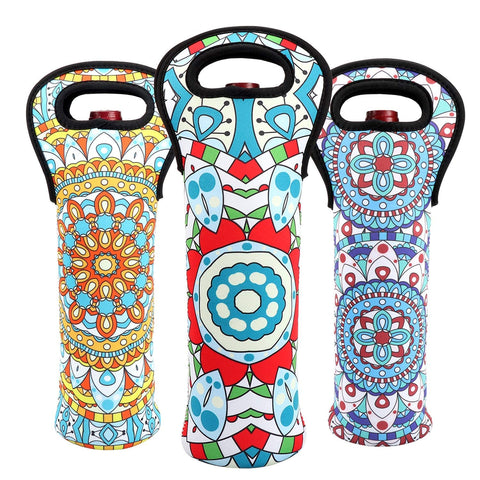Eacolle neoprene wine tote collapsible design keeps bottles secure during travel.