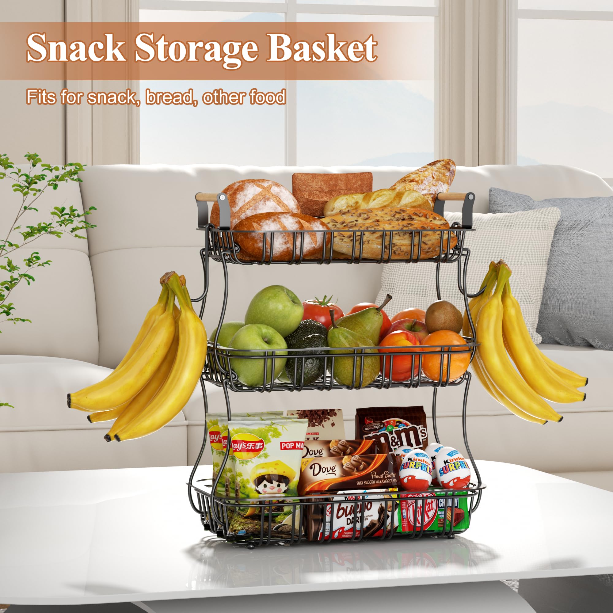 EACONPT black fruit basket complements modern kitchens while maximizing space.