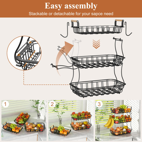 EACONPT detachable fruit basket stackable for flexible use and easy cleaning.