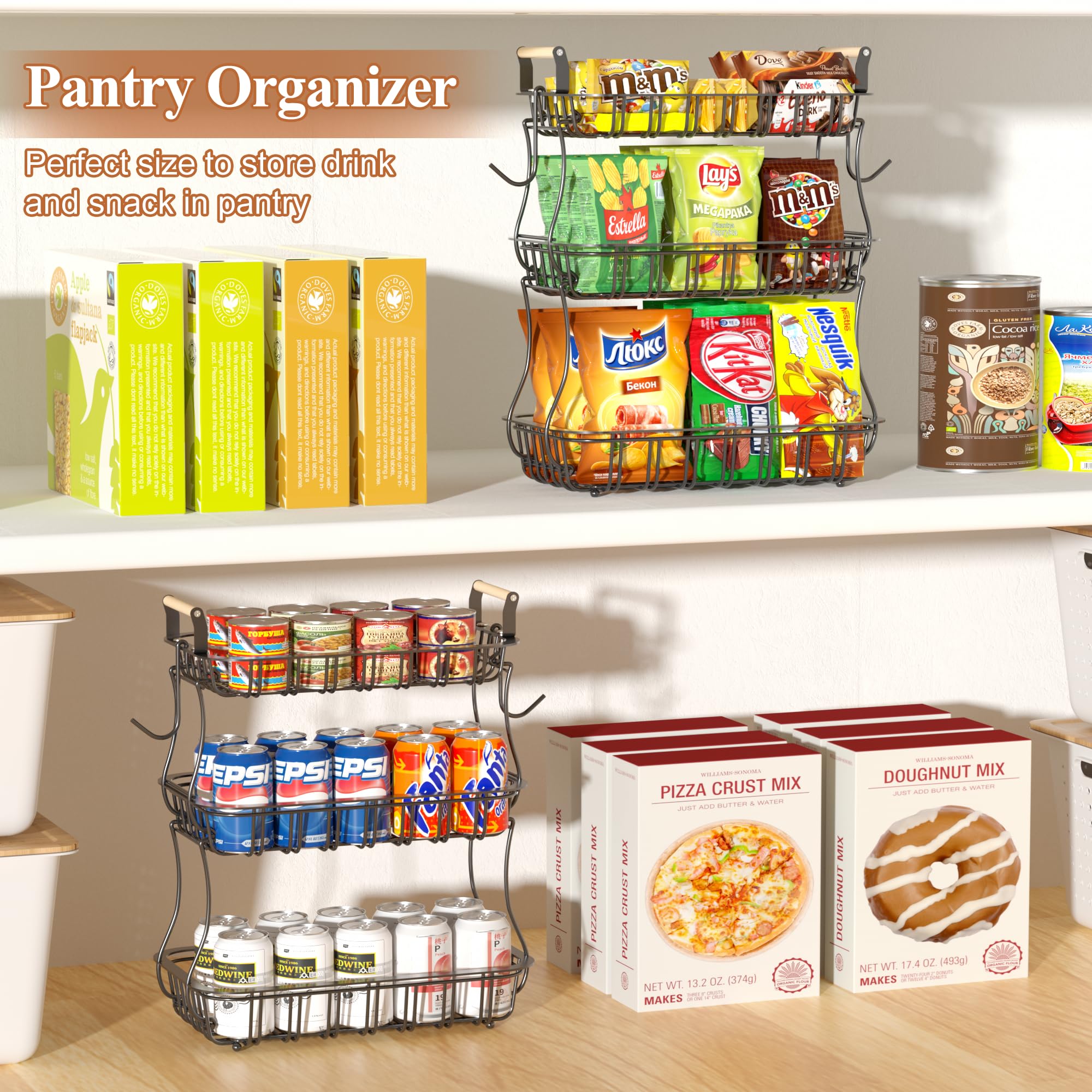 EACONPT kitchen organizer for fruit and vegetable storage on counter or pantry.