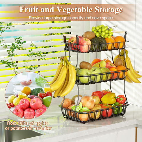 EACONPT large-capacity fruit basket holds apples, bananas, and vegetables neatly.