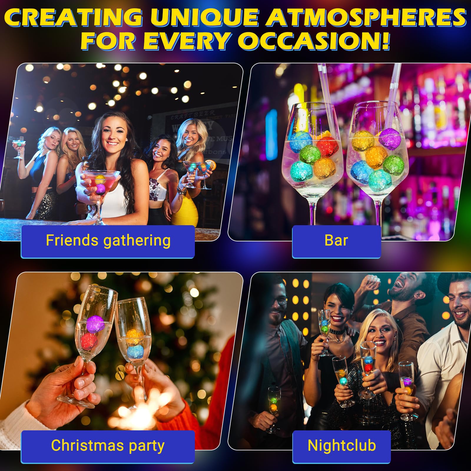 EAFIFRWAP disco club vibe with glowing cubes enhances beverage service.