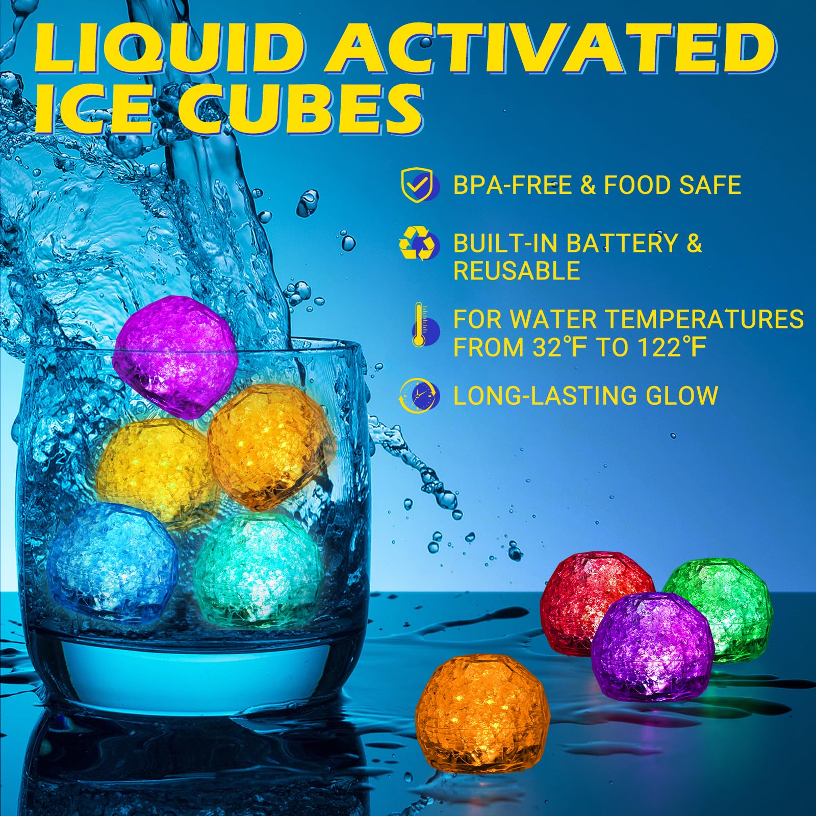 EAFIFRWAP seven-color flashing cubes create dramatic cocktail lighting.