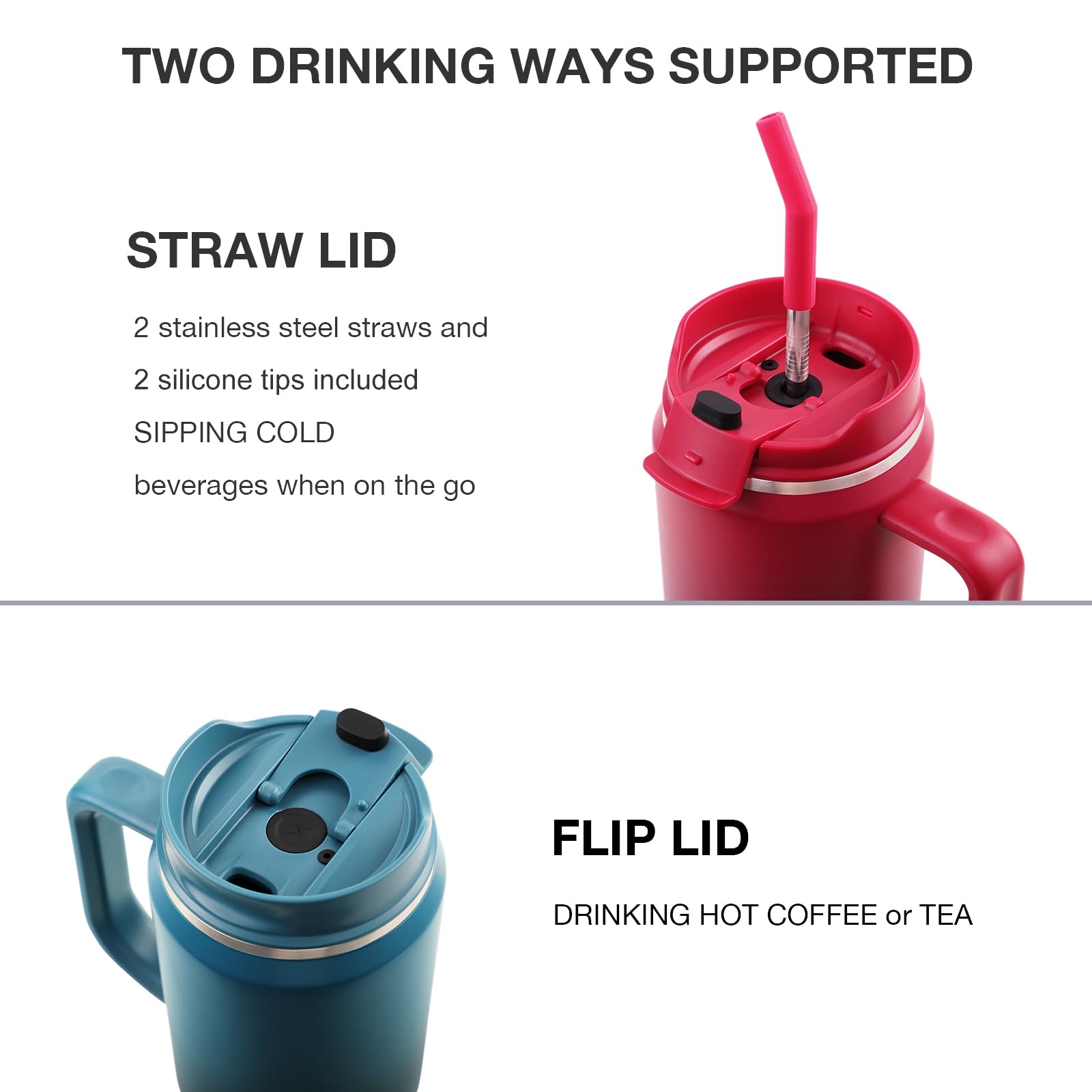 EALGRO 2-in-1 lid with straw and flip-top, versatile sipping options.