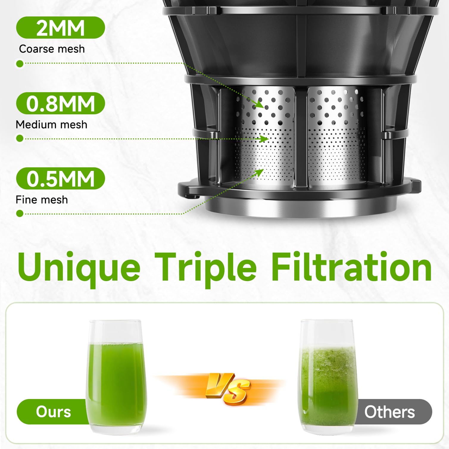 EanOruus juicer with 50rpm motor minimizes heat for nutrient preservation