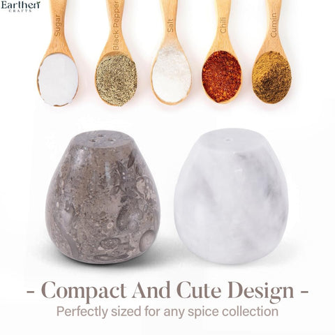 EARTHEN CRAFTS egg-shape shakers on dining table ready for everyday seasoning.