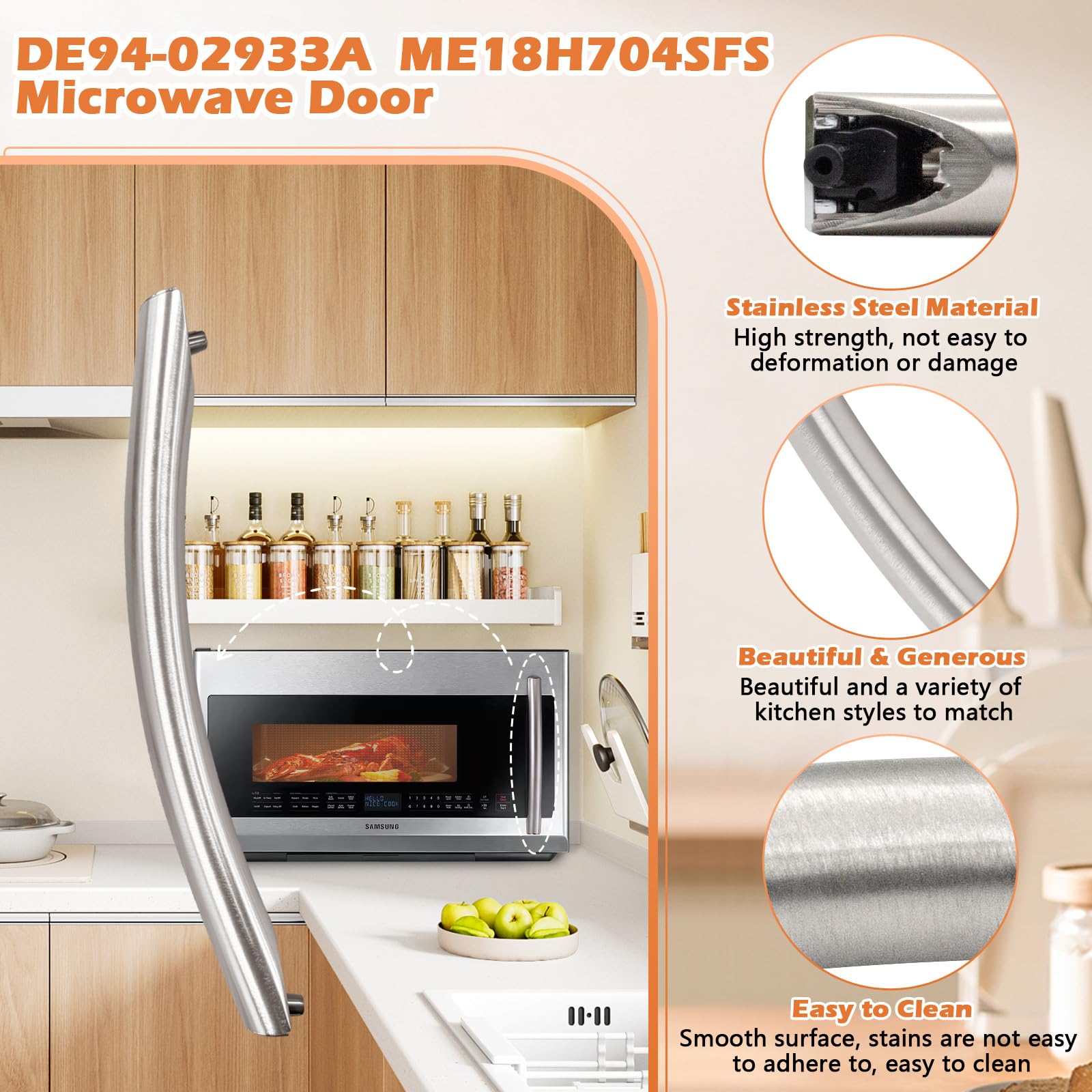 Earthtec ME18H704SFS door handle close-up with smooth stainless finish