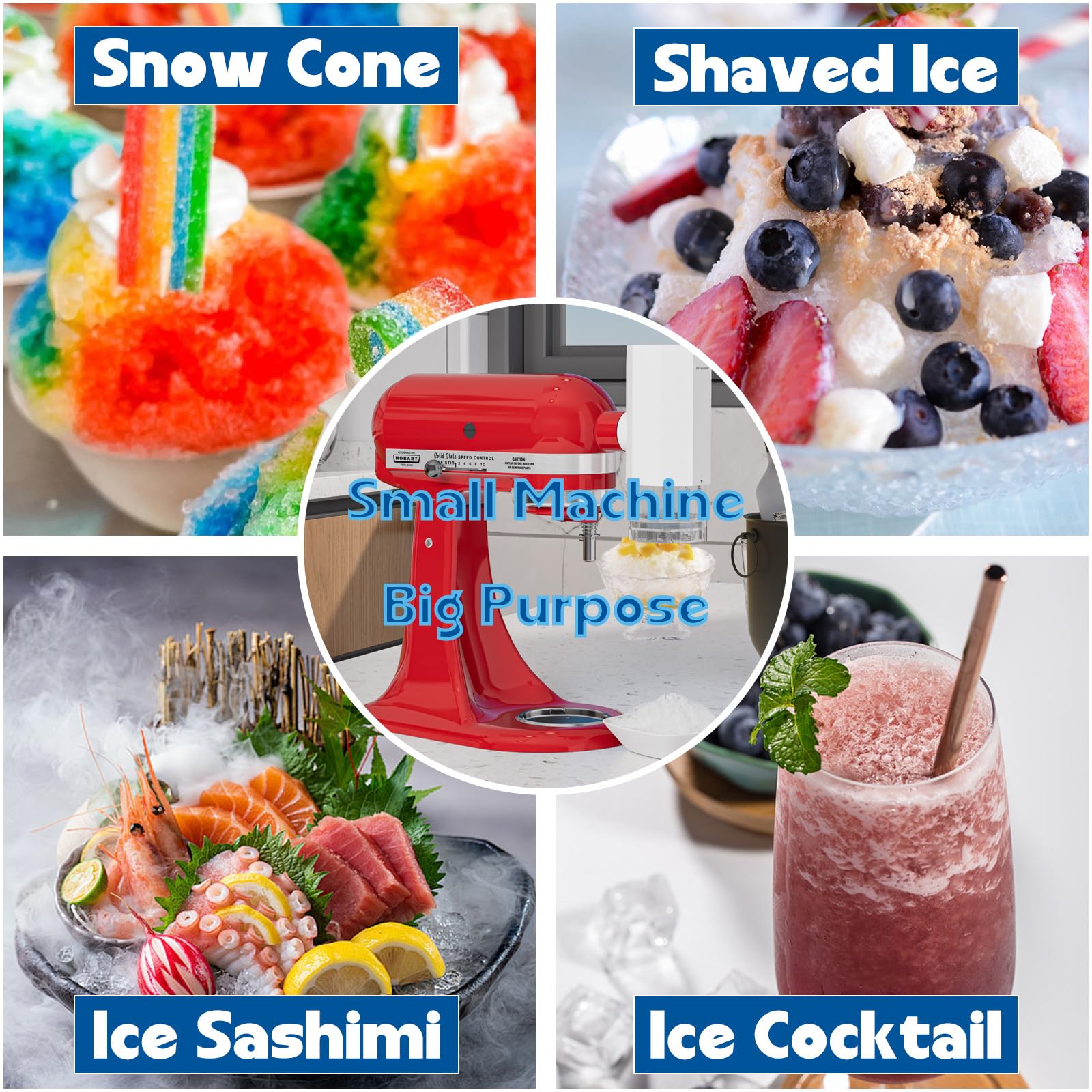 Eight ice molds provide a steady supply of shaved ice for batches.