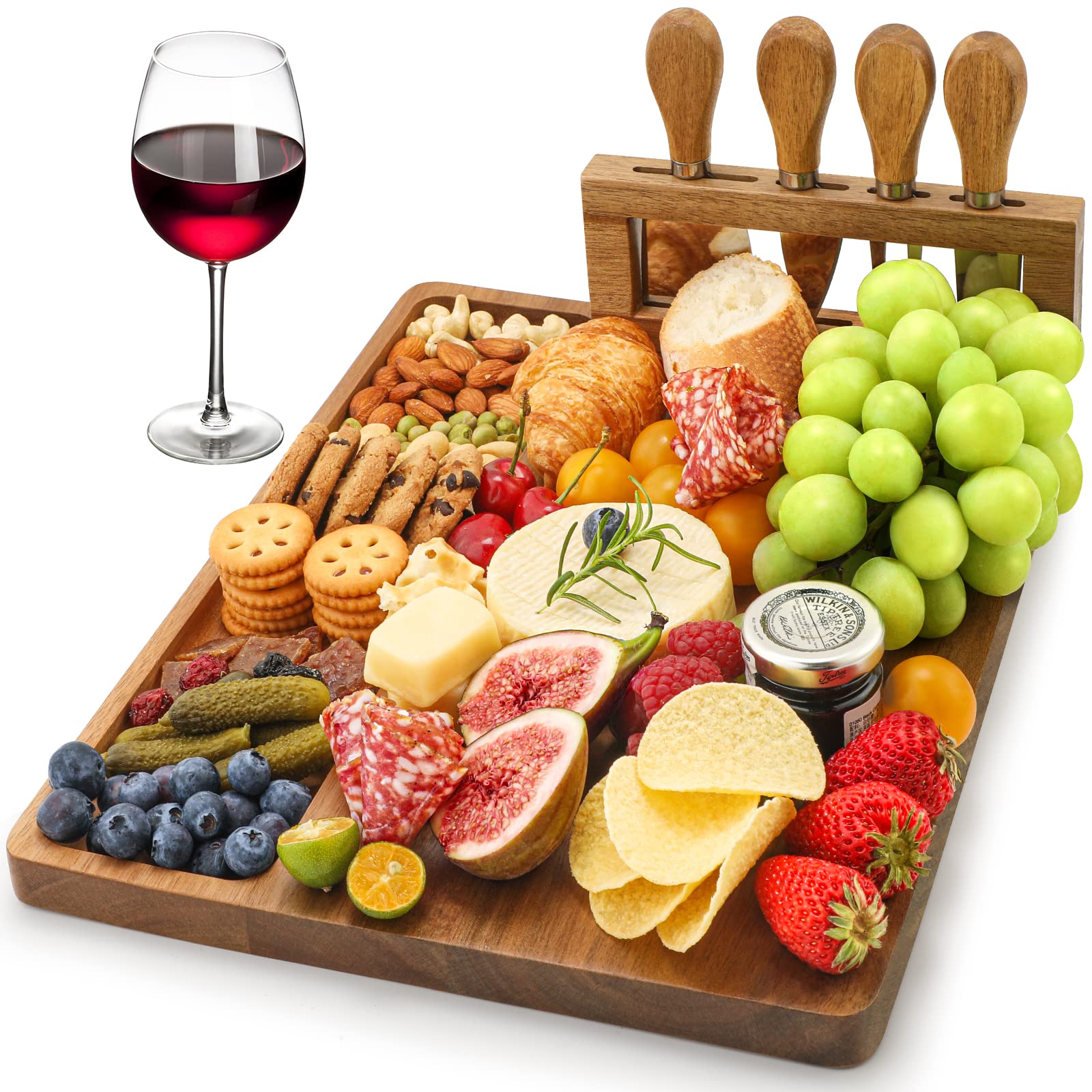 Easoger acacia cheese board with magnetic knife holder for easy serving