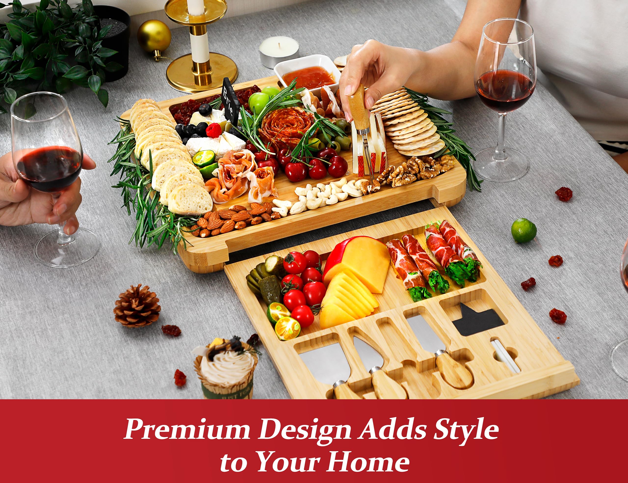 Easoger bamboo serving platter highlights natural grain for stylish presentations.