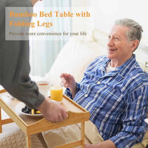 Easoger bamboo bed tray with built-in handles for effortless carrying.