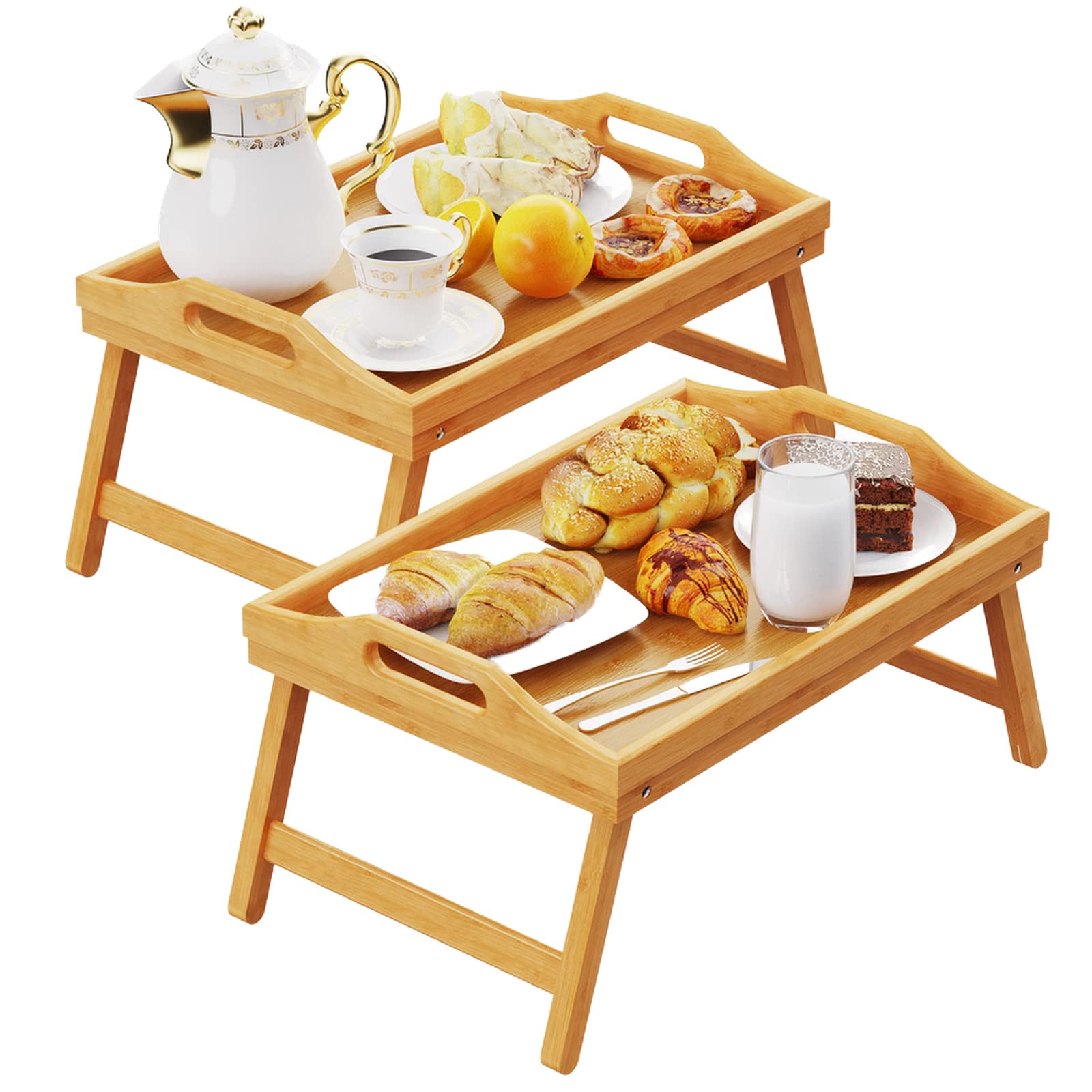Easoger 2-pack breakfast in bed trays with folding legs for easy serving.