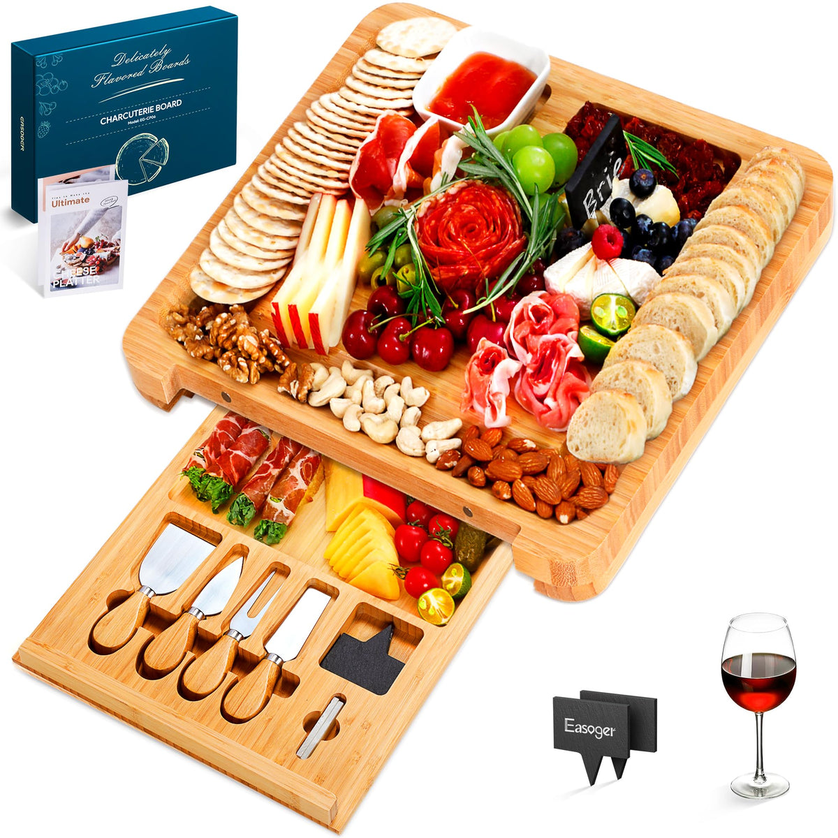 Easoger large cheese board ready for an elegant charcuterie display.