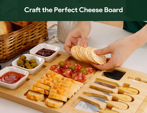 Easoger extra-large cheese board with bowls and knives ideal for elegant entertaining.