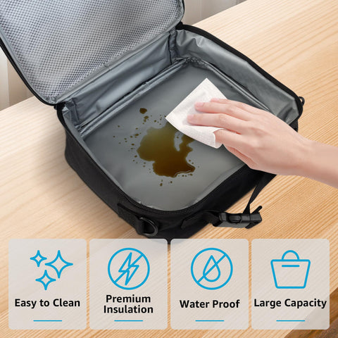 Waterproof PEVA lining keeps lunch fresh and easy to wipe clean.