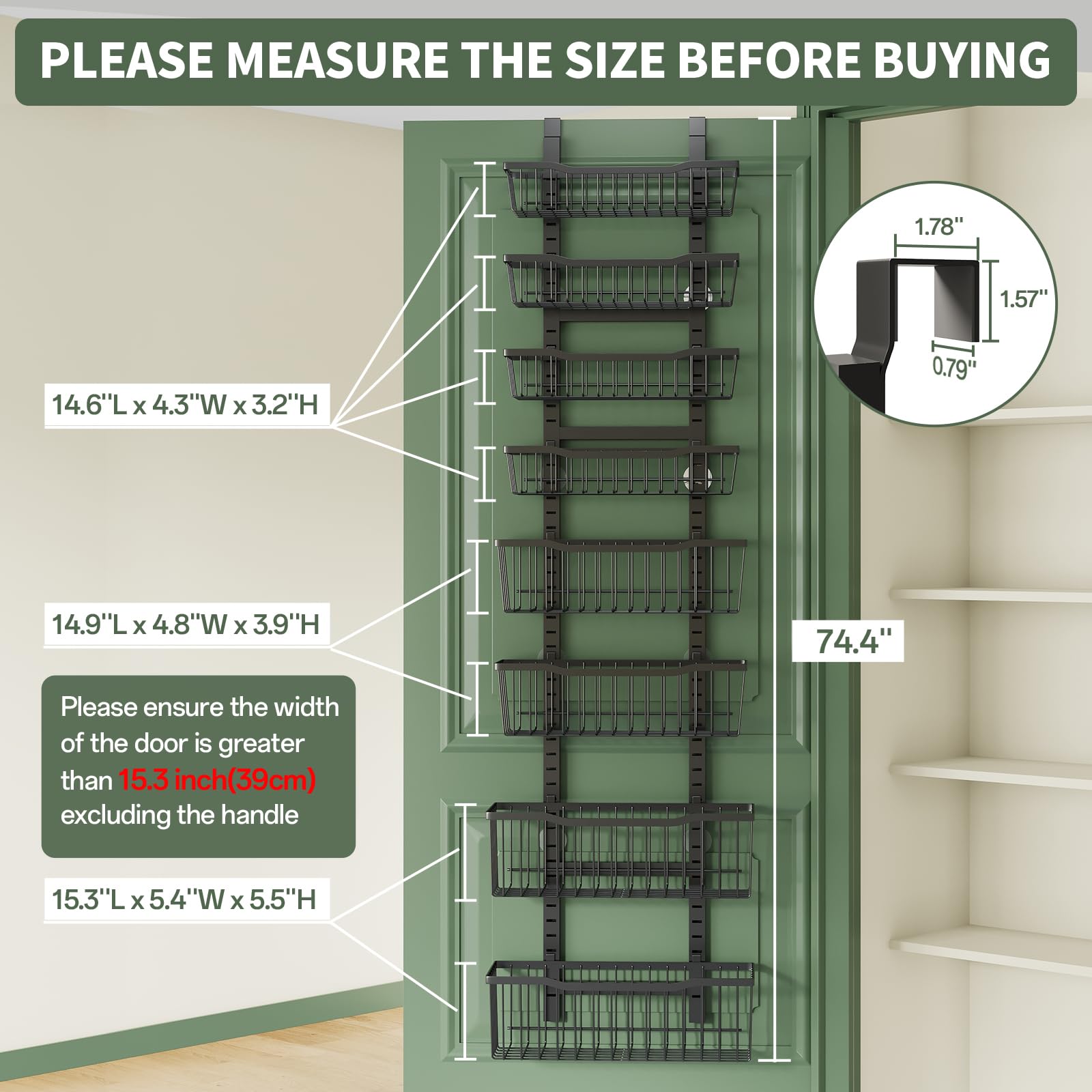 Eastherry metal door rack with adjustable baskets offers flexible storage.